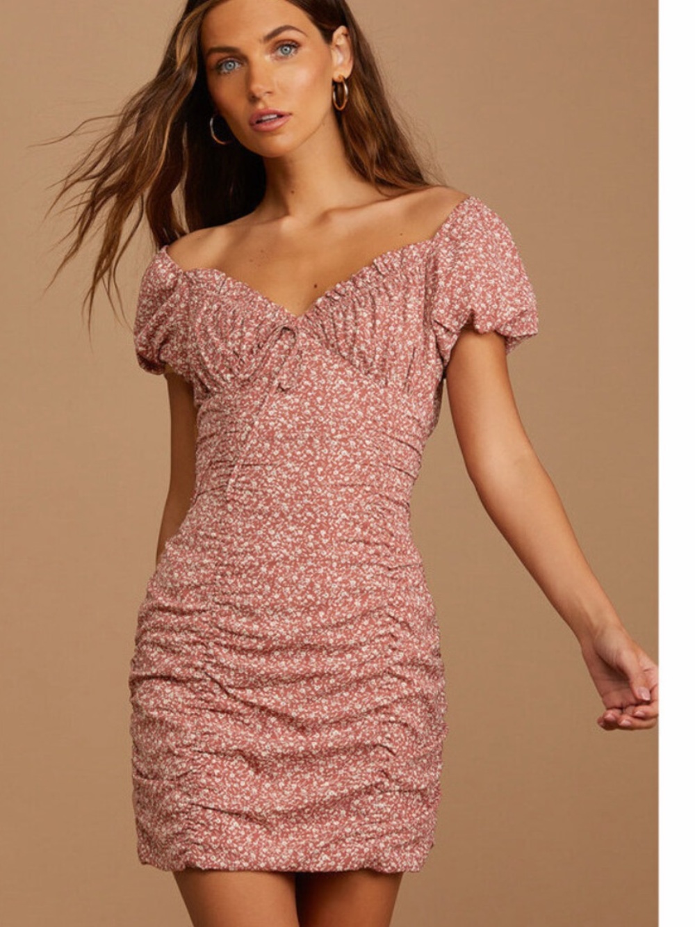 Lulus Reason to Be Dusty Pink Floral Print Off-the-Shoulder Mini Dress Medium